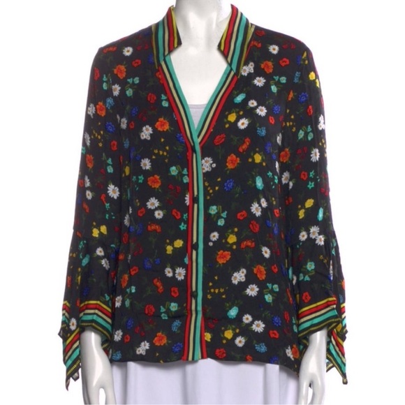 Alice + Olivia Multicolor Floral Blouse with Striped Details - Picture 2 of 4